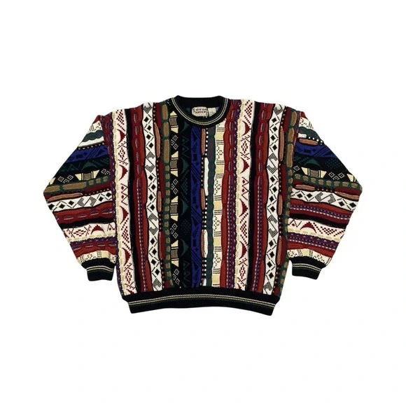 Vintage 90s Cotton Traders Coogi Style Colorful 3D Knit Crewneck Sweater Retro L - Picture 6 of 12